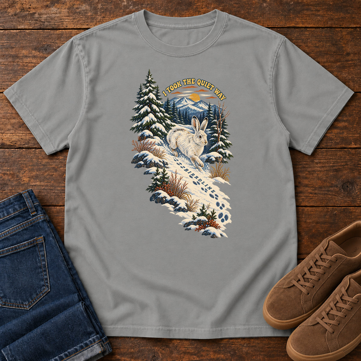 I Took the Quiet Way Snowshoe Hare T-Shirt in Grey