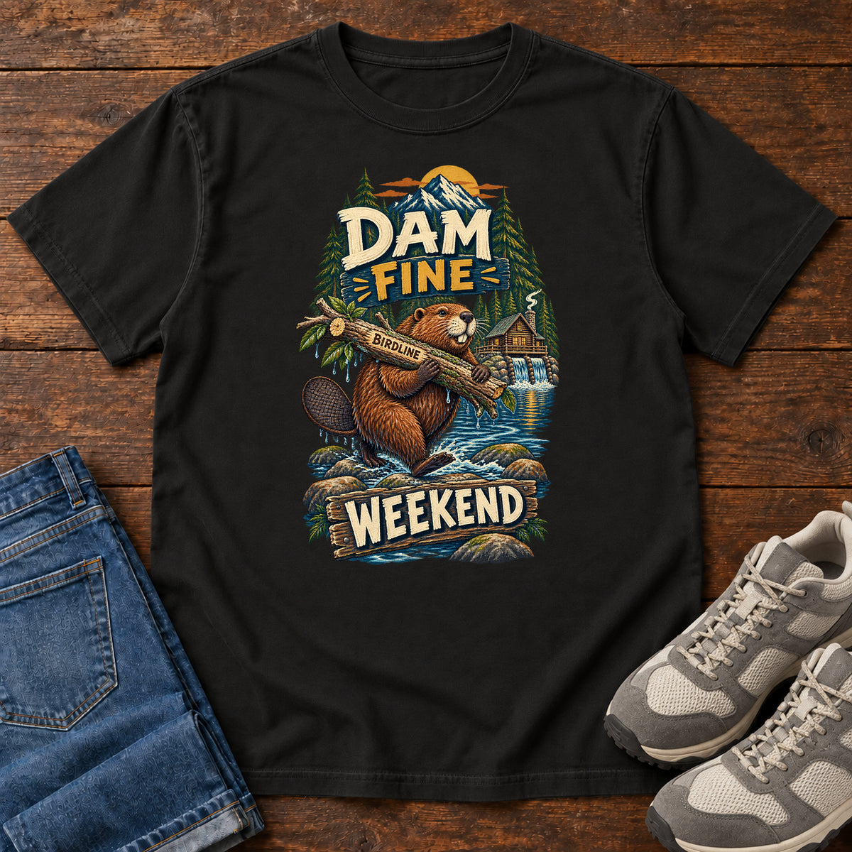 Dam Fine Weekend Beaver T-Shirt in Black