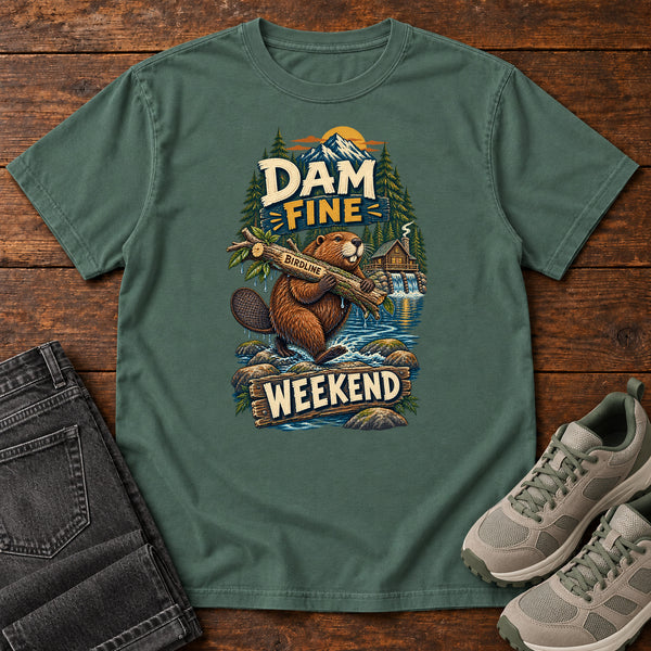 Dam Fine Weekend Beaver T-Shirt in Blue Spruce, front view
