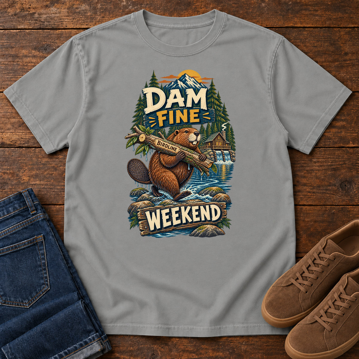 Dam Fine Weekend Beaver T-Shirt in Grey