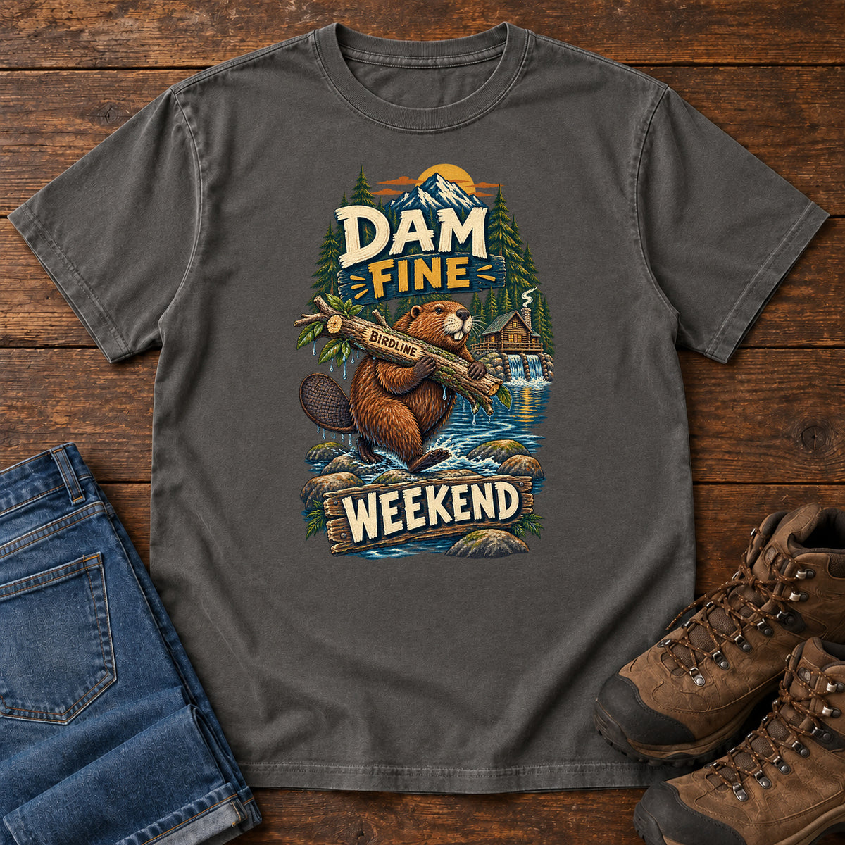 Dam Fine Weekend Beaver T-Shirt in Pepper