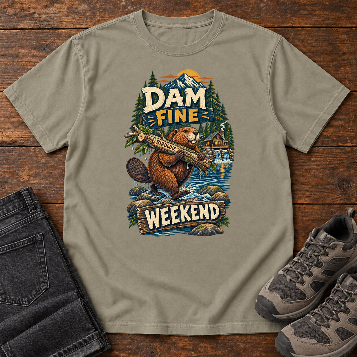 Dam Fine Weekend Beaver T-Shirt in Sandstone