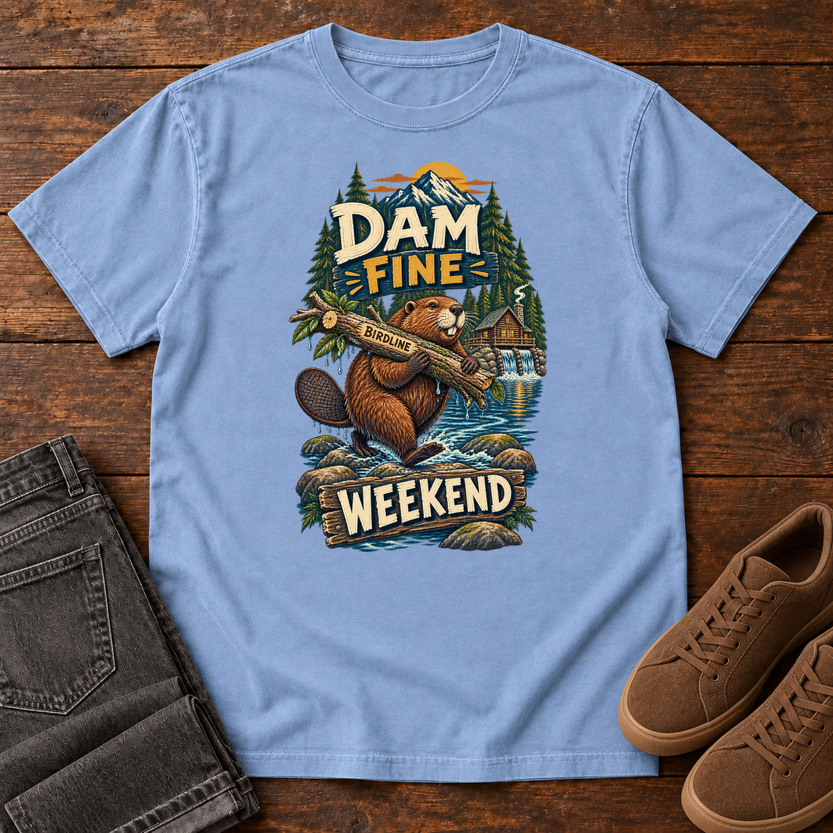 Dam Fine Weekend Beaver T-Shirt in Washed Denim