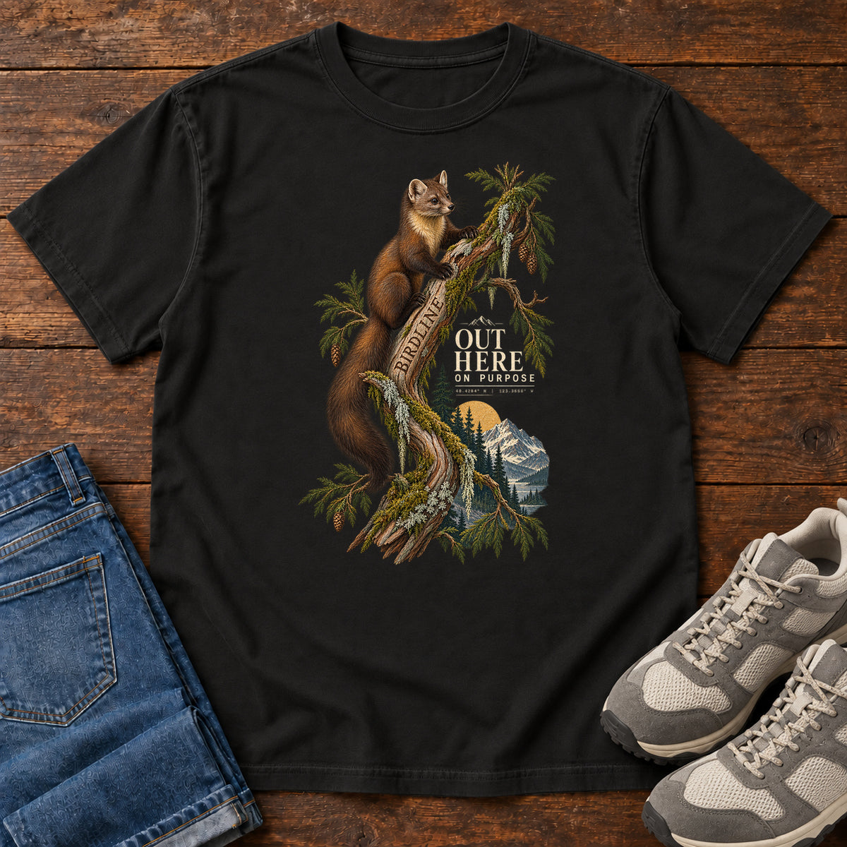 Out Here on Purpose Squirrel T-Shirt in Black