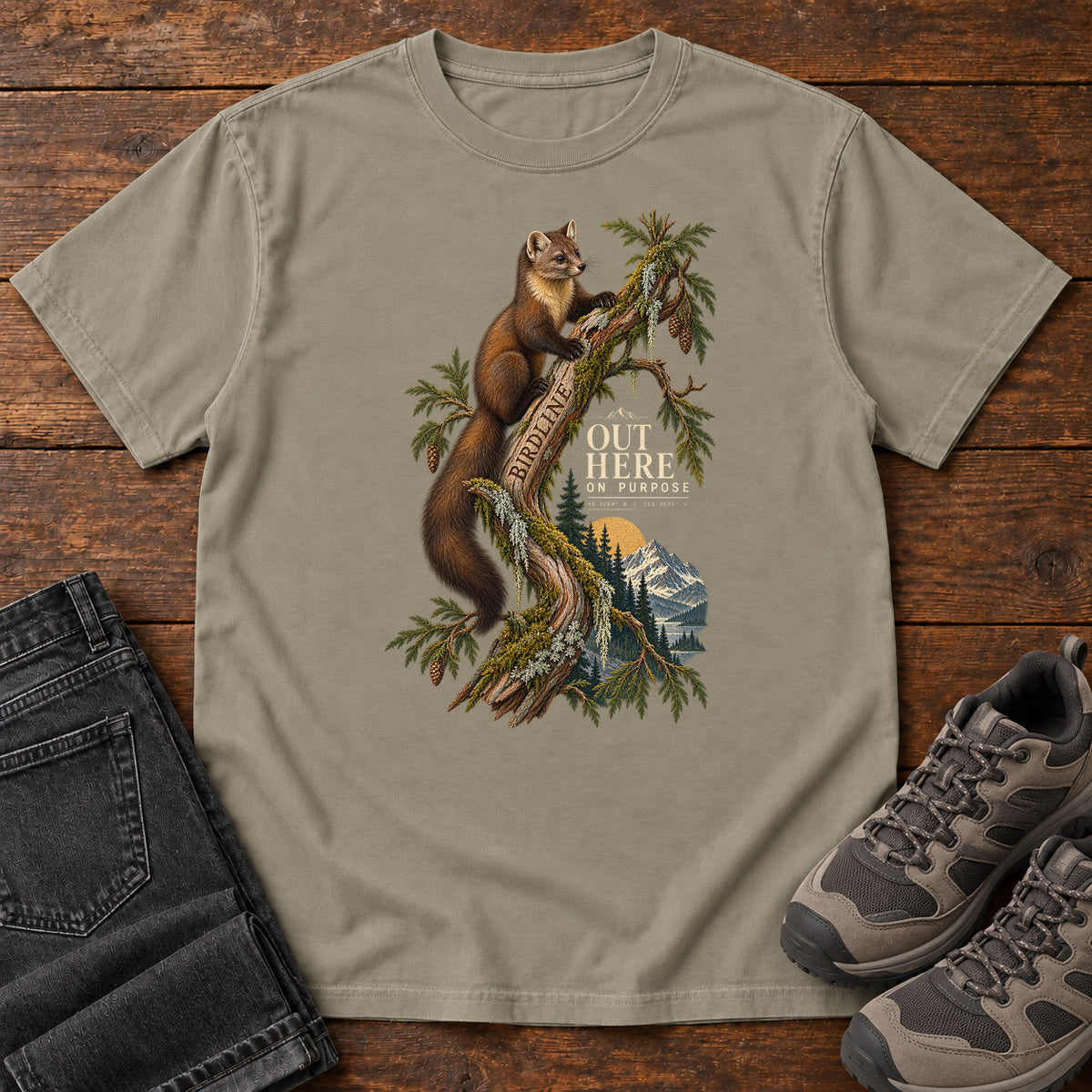 Out Here on Purpose Squirrel T-Shirt in Sandstone