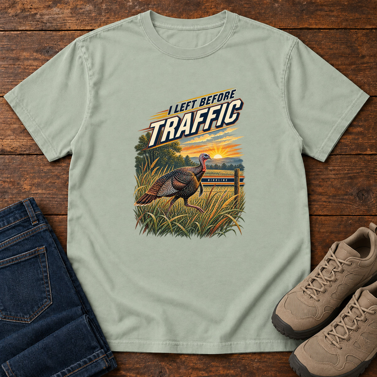 I Left Before Traffic Turkey T-Shirt in Bay, left side