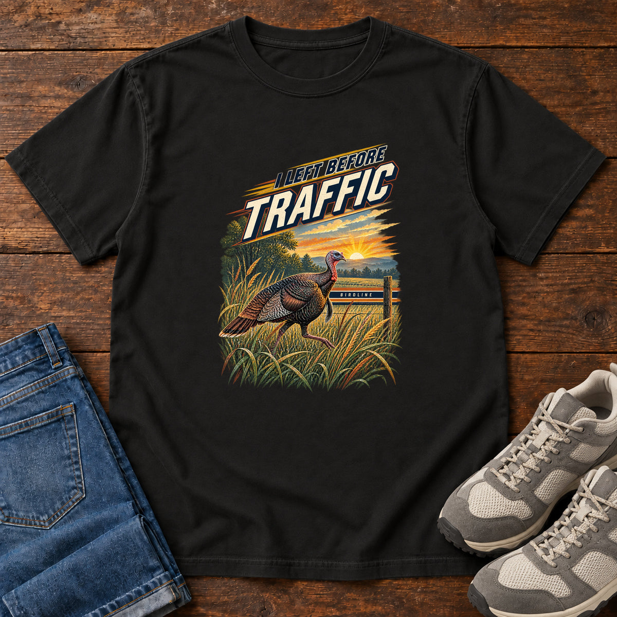 I Left Before Traffic Turkey T-Shirt in Black, left side