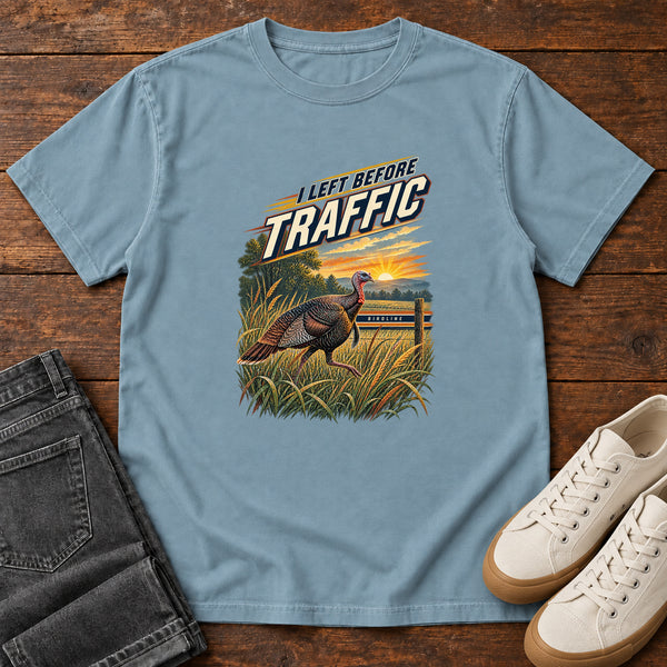 I Left Before Traffic Turkey T-Shirt in Ice Blue, front view