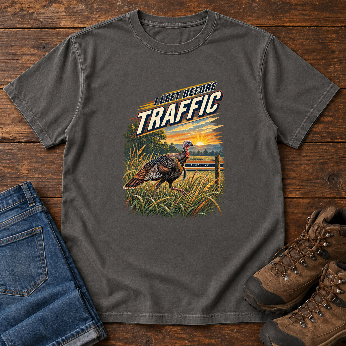 I Left Before Traffic Turkey T-Shirt in Pepper, left side