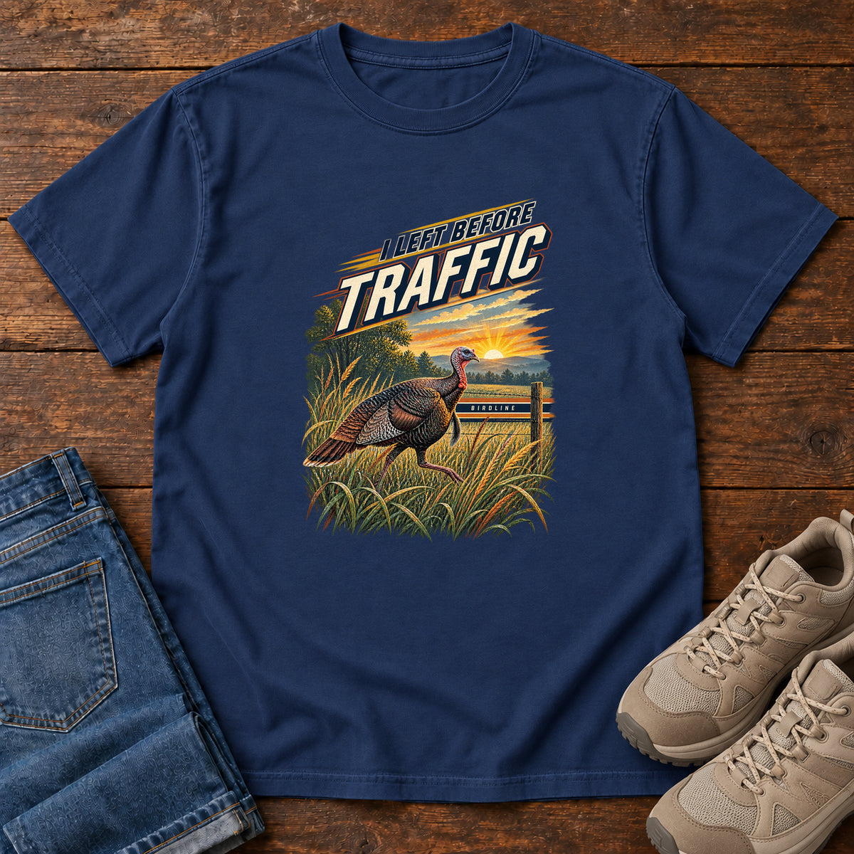 I Left Before Traffic Turkey T-Shirt in True Navy, left side