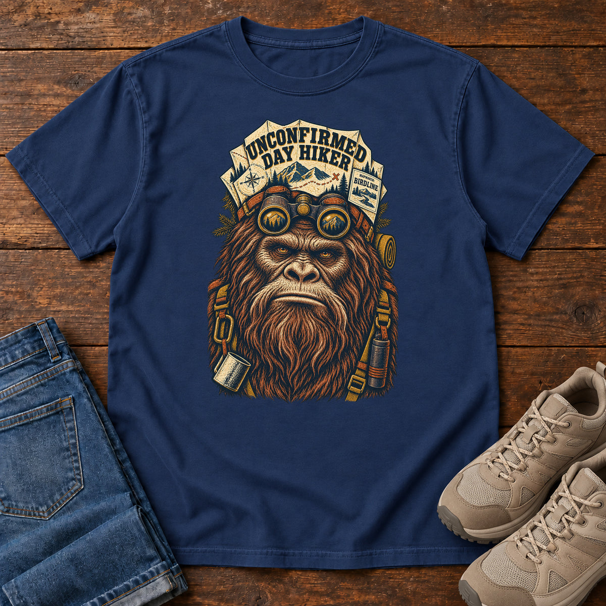 Unconfirmed Day Hiker Bigfoot T-Shirt in True Navy