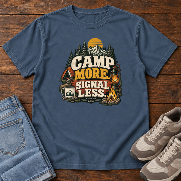 Camp More Signal Less T-Shirt in Midnight, front view