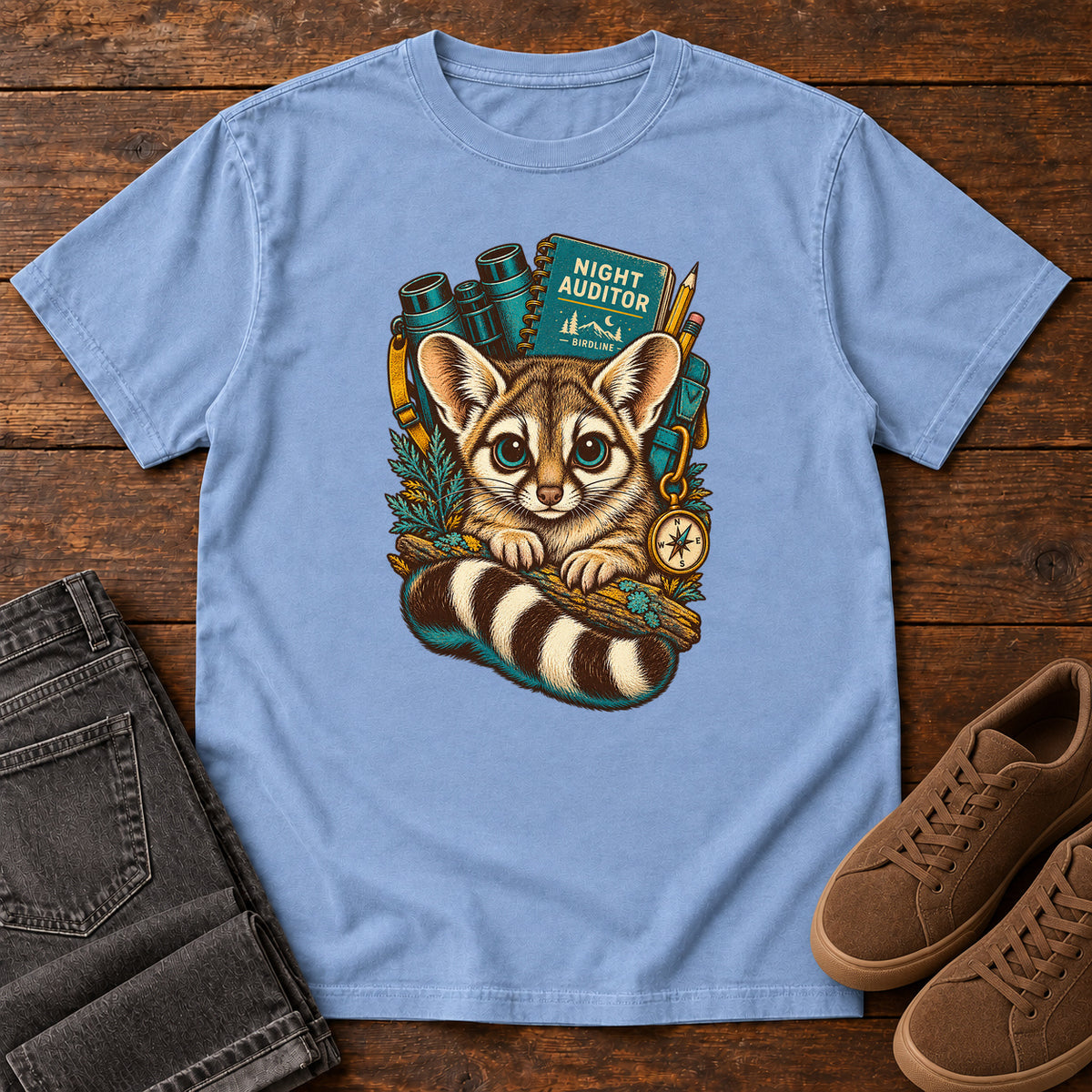 Night Auditor Ringtail T-Shirt in Washed Denim