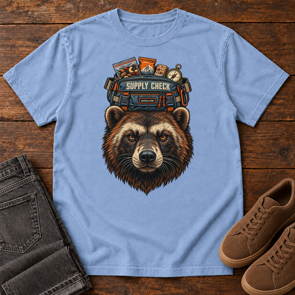 Supply Check Bear T-Shirt in Washed Denim