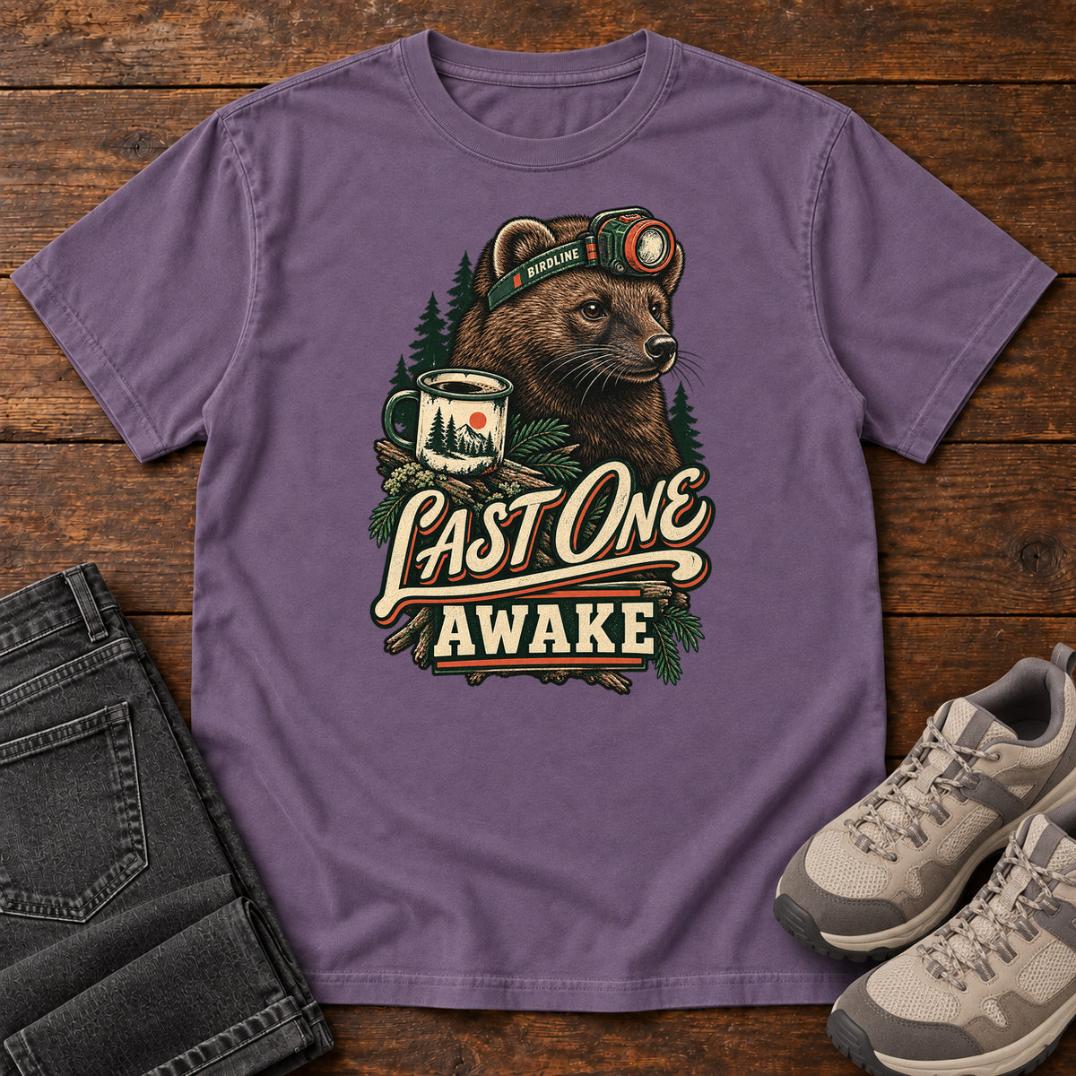 Last One Awake Badger T-Shirt in Grape