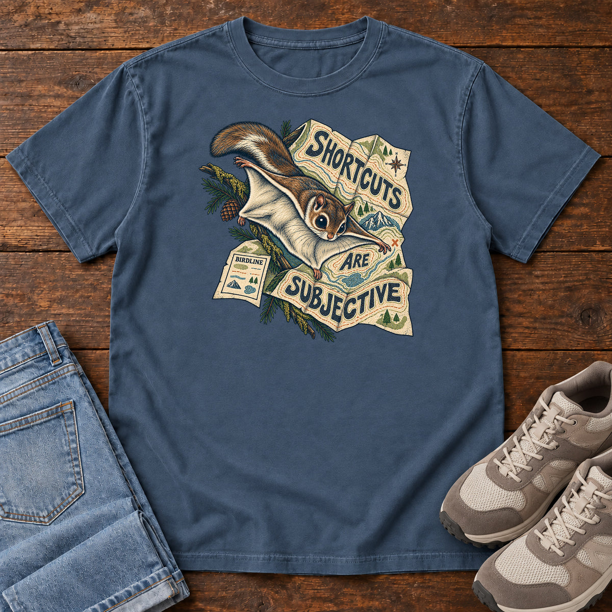 Shortcuts Are Subjective Flying Squirrel T-Shirt in Midnight