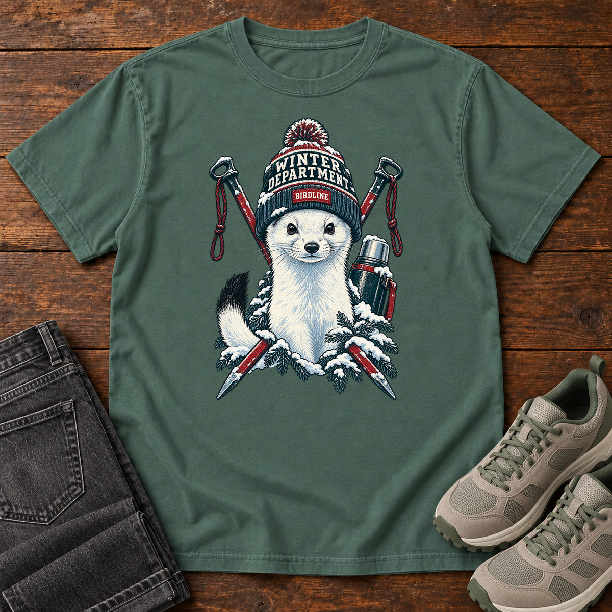 Winter Department Stoat T-Shirt in Blue Spruce