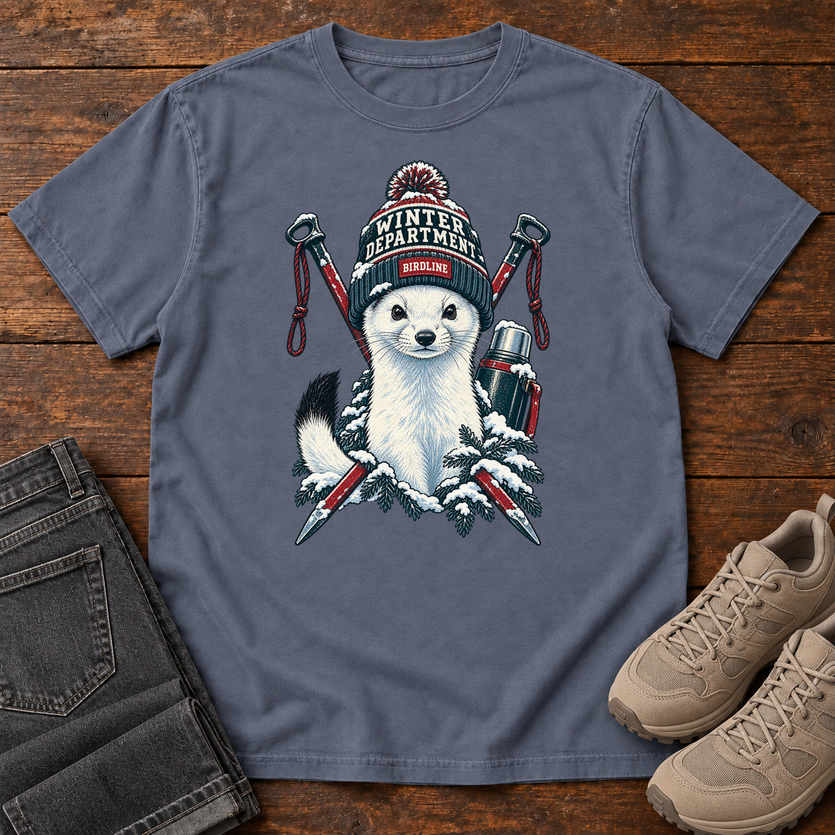Winter Department Stoat T-Shirt in Denim