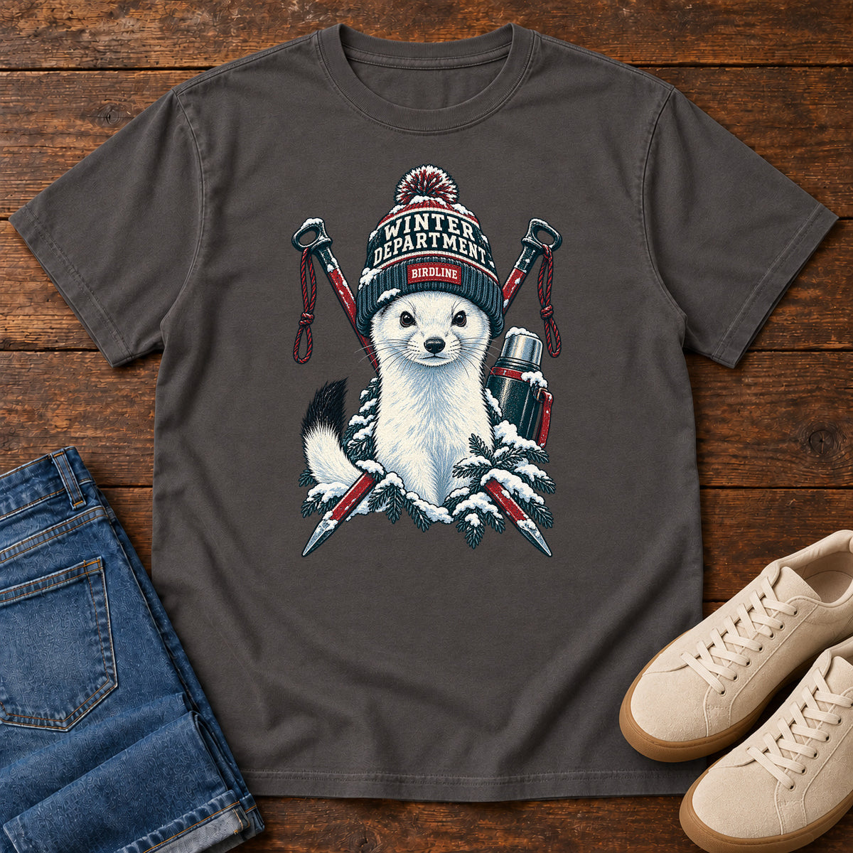 Winter Department Stoat T-Shirt in Graphite