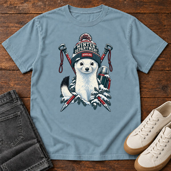 Winter Department Stoat T-Shirt in Ice Blue, front view