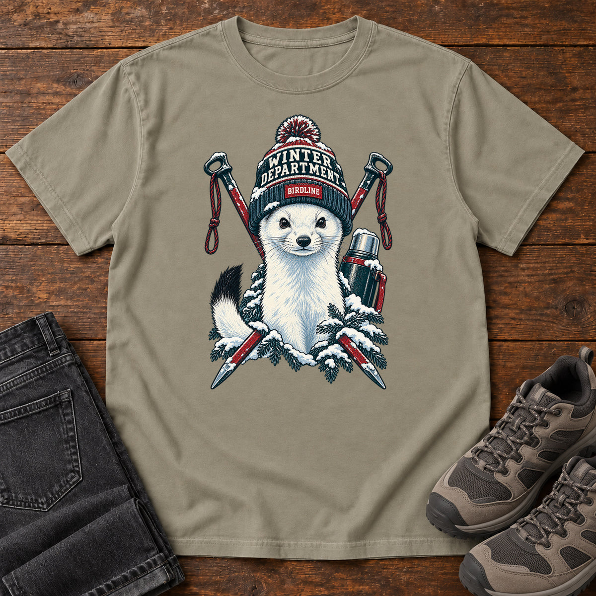 Winter Department Stoat T-Shirt in Sandstone