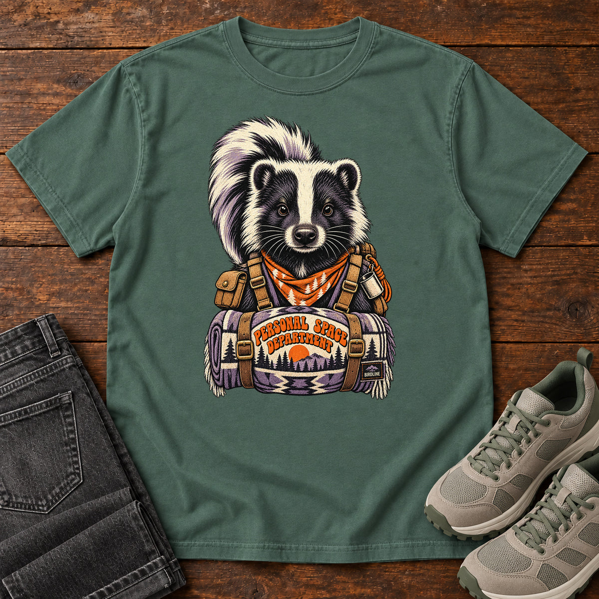 Personal Space Department Skunk T-Shirt in Blue Spruce