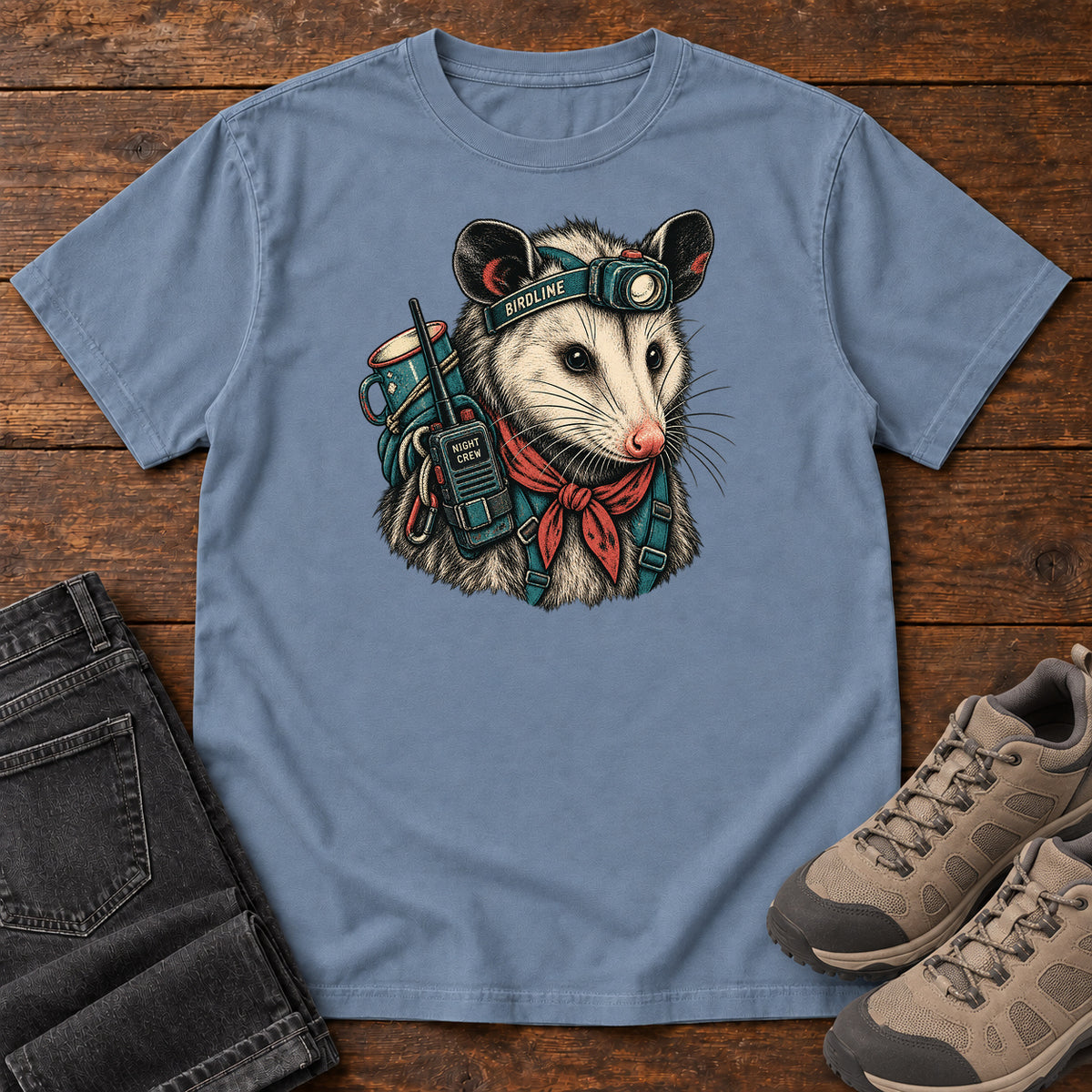 Night Crew Opossum T-Shirt in Blue Jean