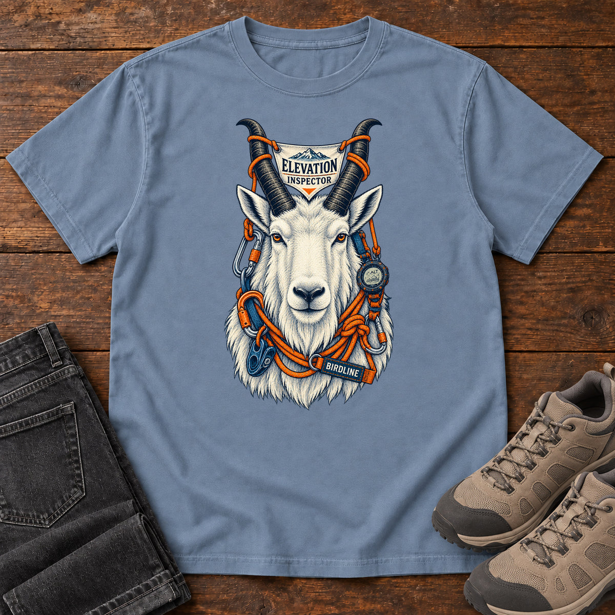 Elevation Inspector Mountain Goat T-Shirt in Blue Jean
