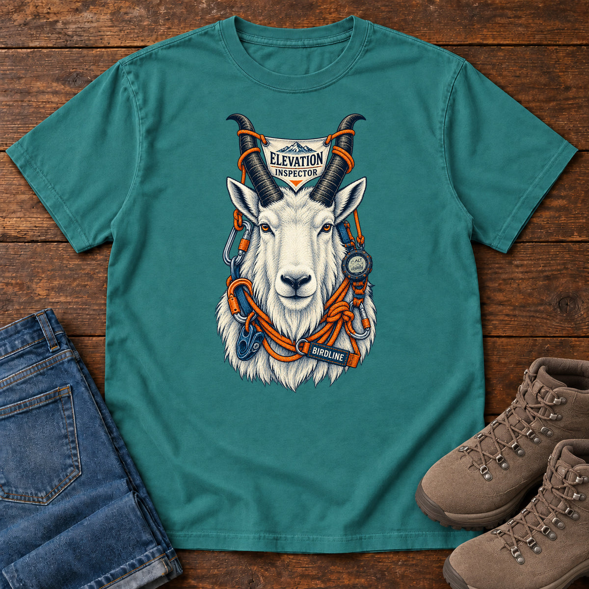 Elevation Inspector Mountain Goat T-Shirt in Emerald
