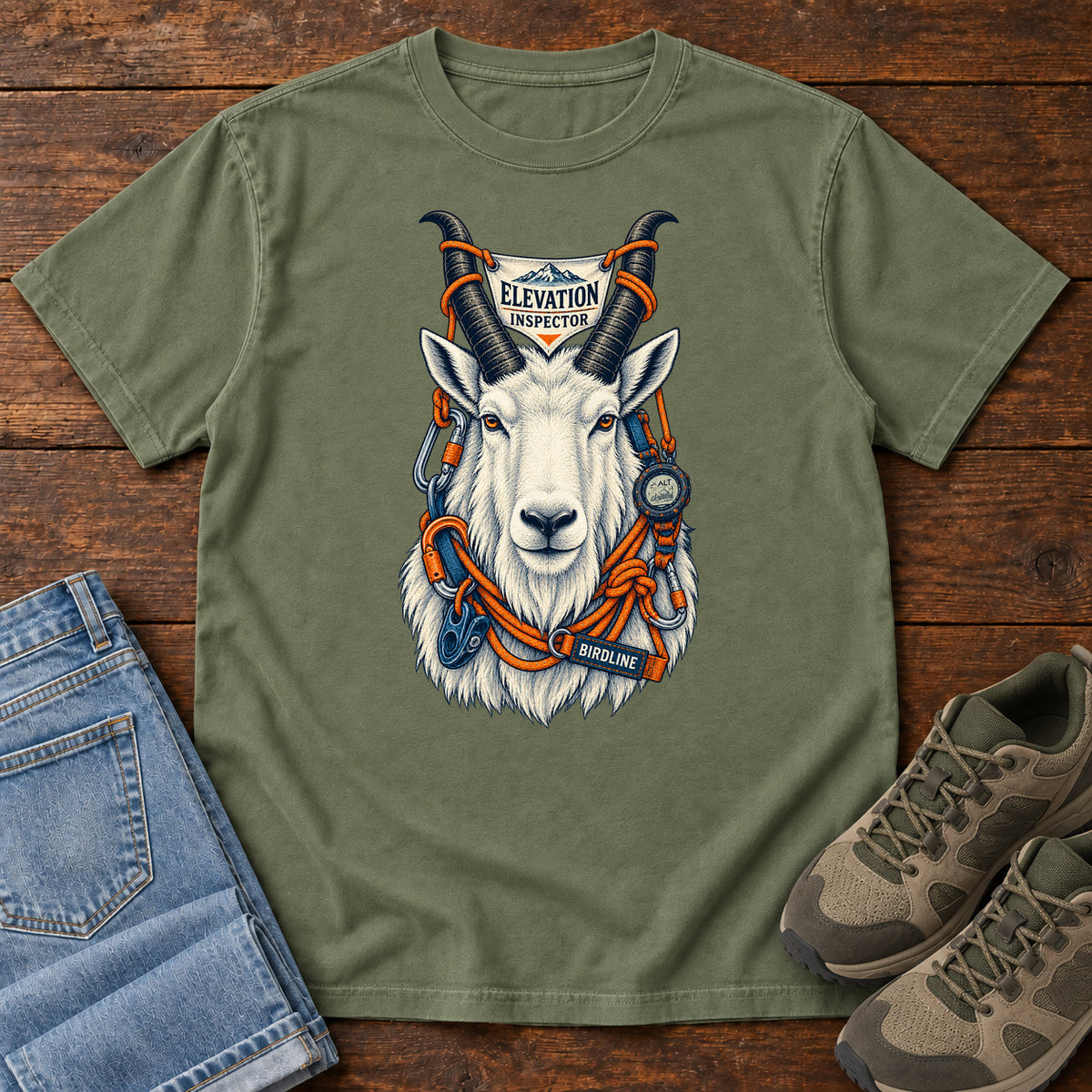 Elevation Inspector Mountain Goat T-Shirt in Moss