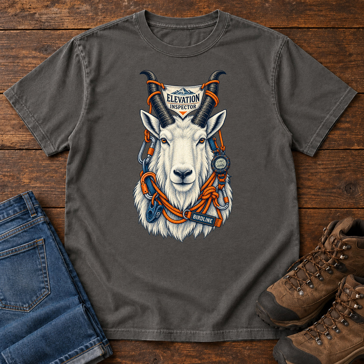 Elevation Inspector Mountain Goat T-Shirt in Pepper