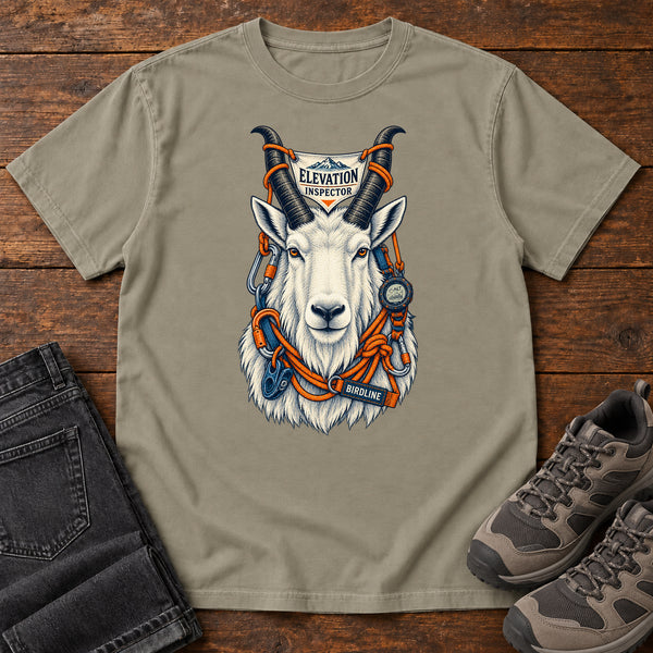 Elevation Inspector Mountain Goat T-Shirt in Sandstone, front view