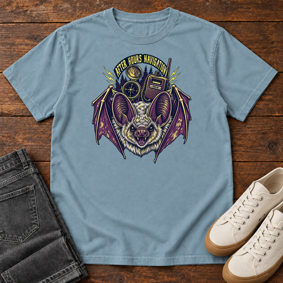 After Hours Navigation Bat T-Shirt in Ice Blue