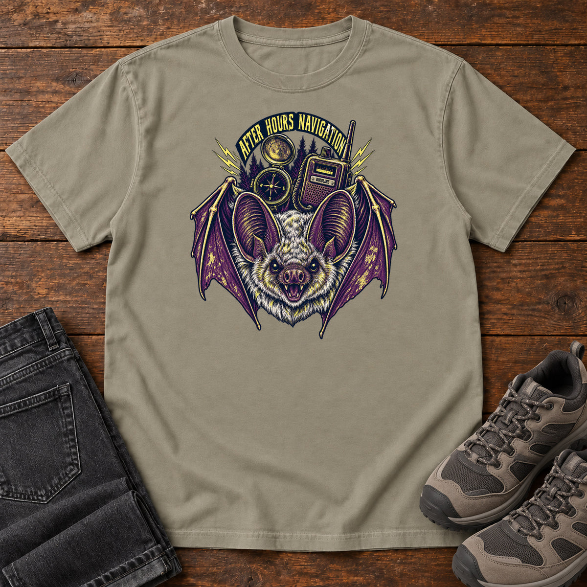 After Hours Navigation Bat T-Shirt in Sandstone