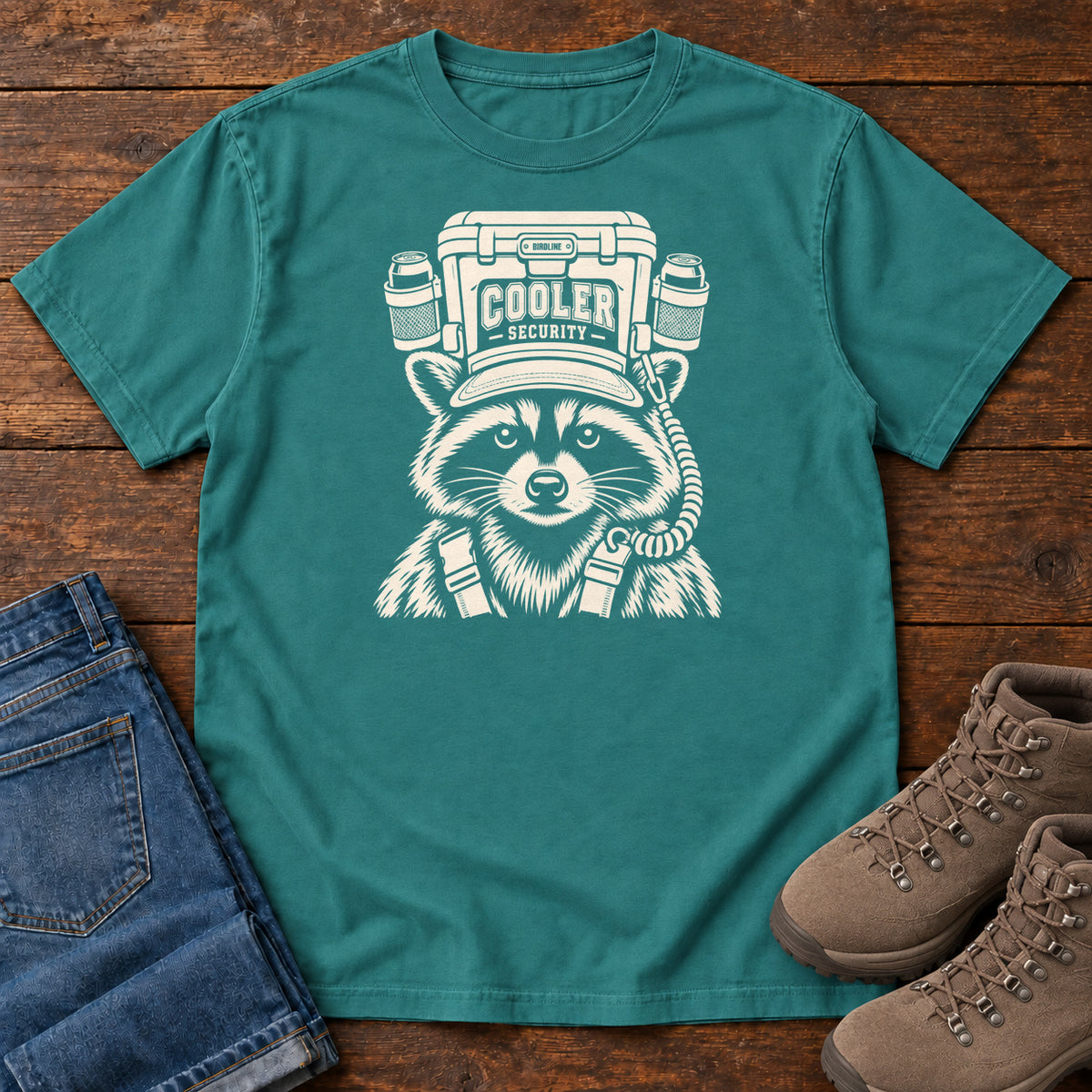 Cooler Security Raccoon T-Shirt in Emerald
