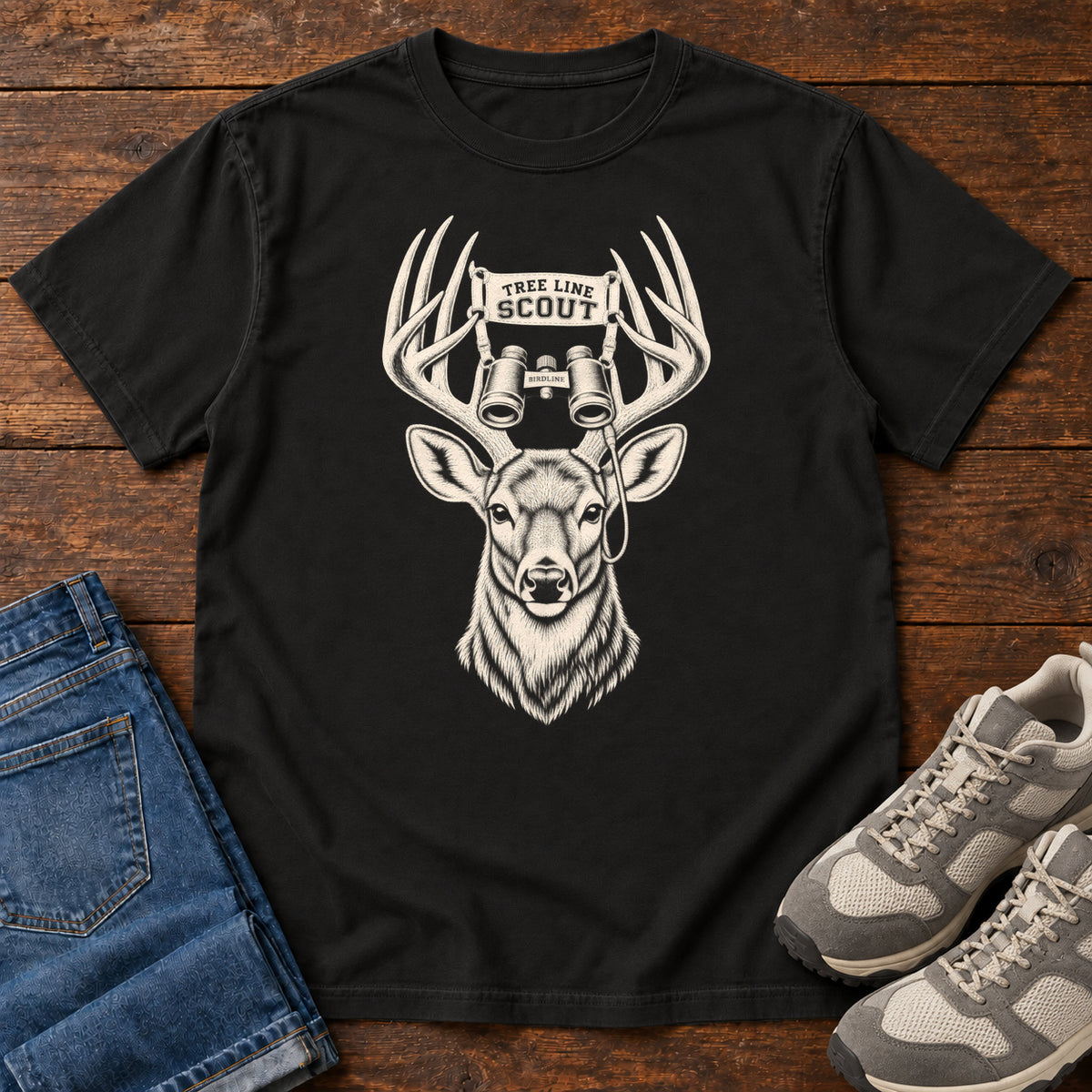 Tree Line Scout Deer T-Shirt in Black