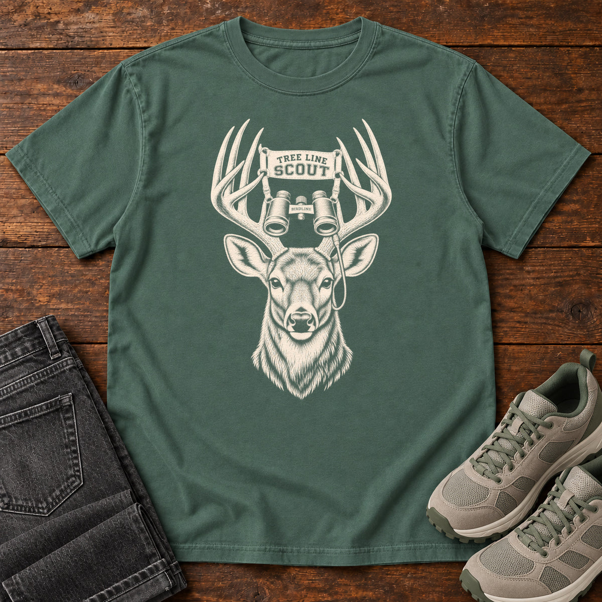 Tree Line Scout Deer T-Shirt in Blue Spruce