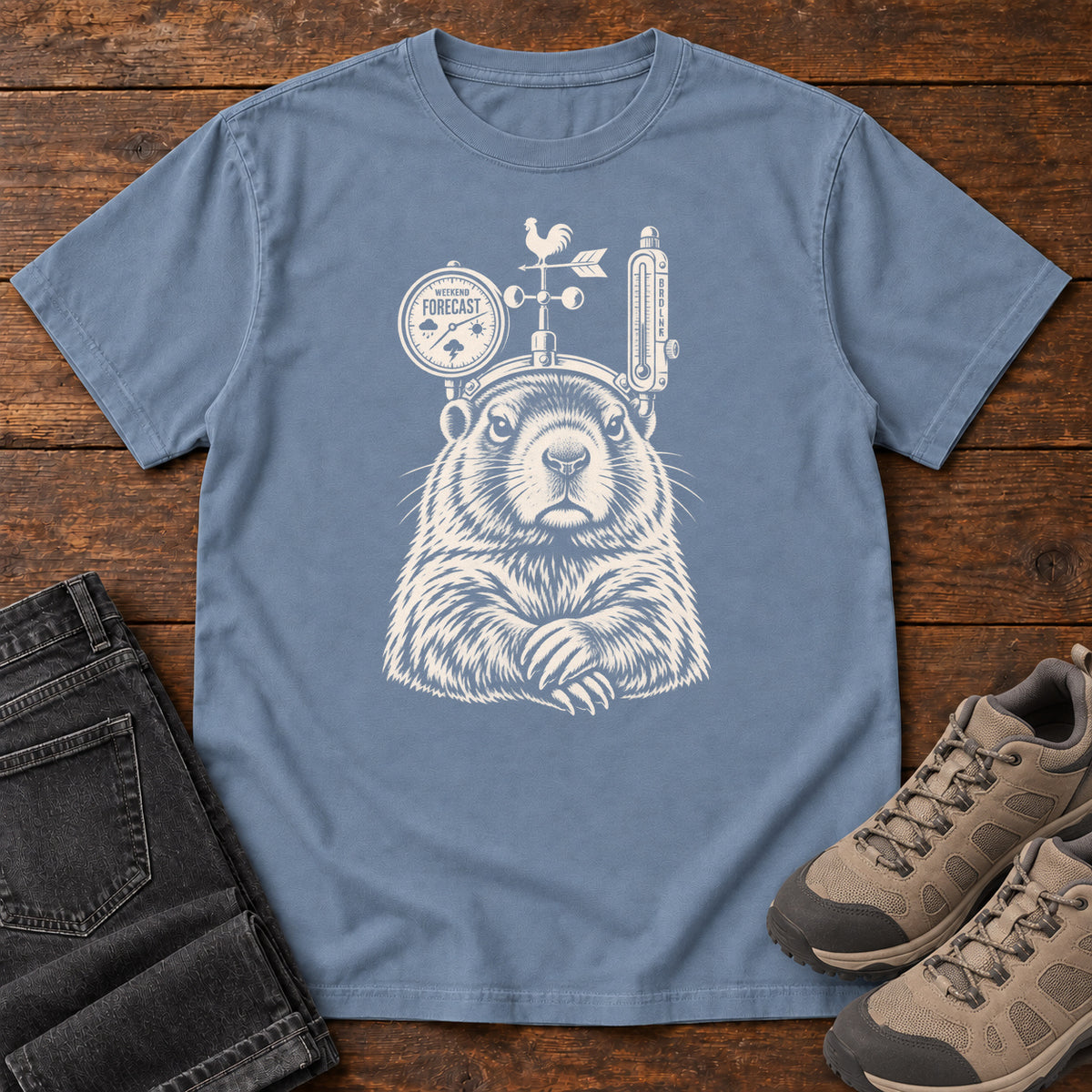 Weather Forecast Marmot T-Shirt in Blue Jean