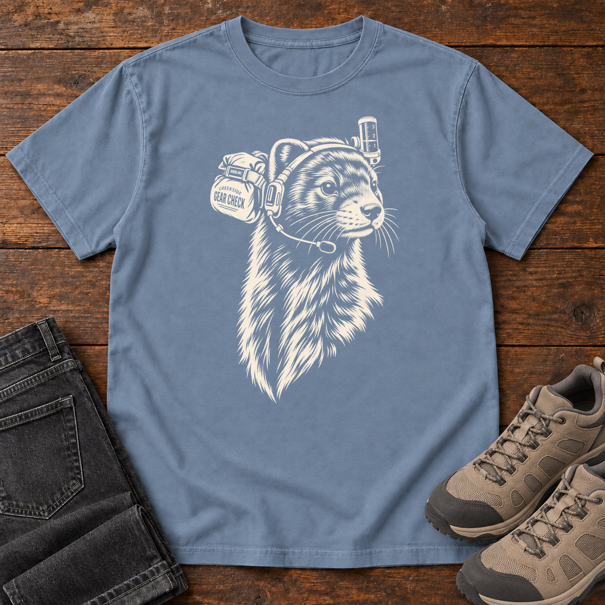 Campfire Coffee Crew Otter T-Shirt in Blue Jean