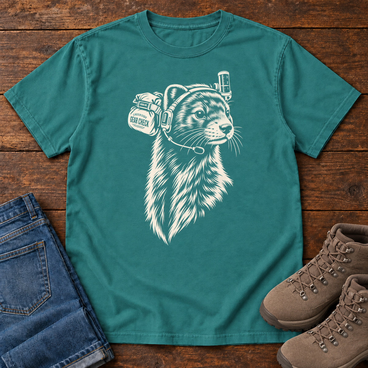 Campfire Coffee Crew Otter T-Shirt in Emerald
