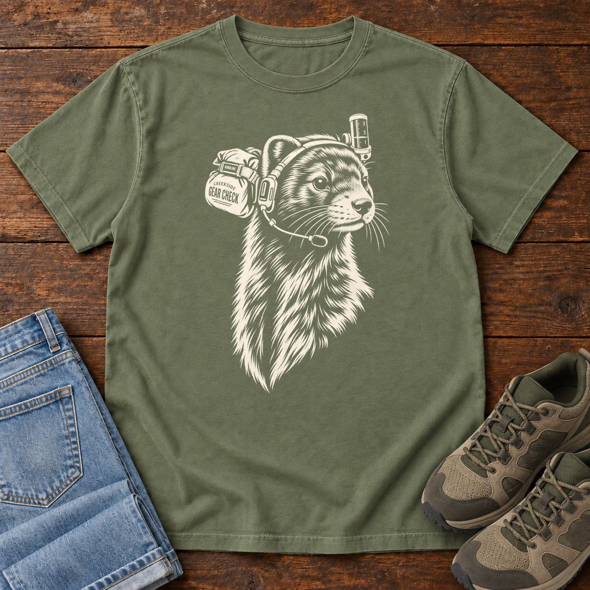 Campfire Coffee Crew Otter T-Shirt in Moss