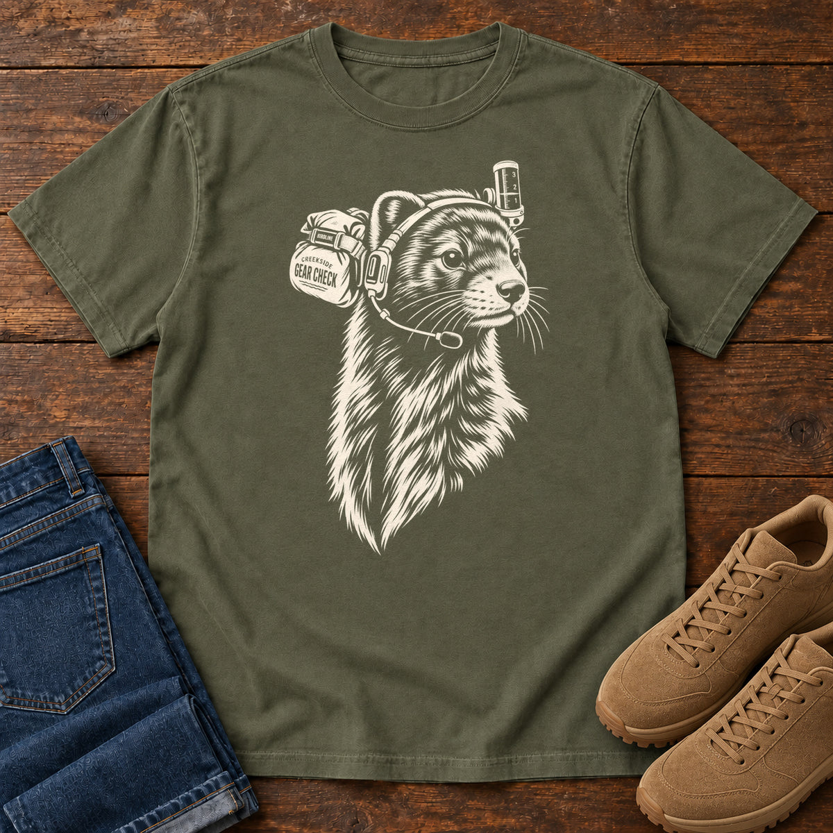 Campfire Coffee Crew Otter T-Shirt in Sage