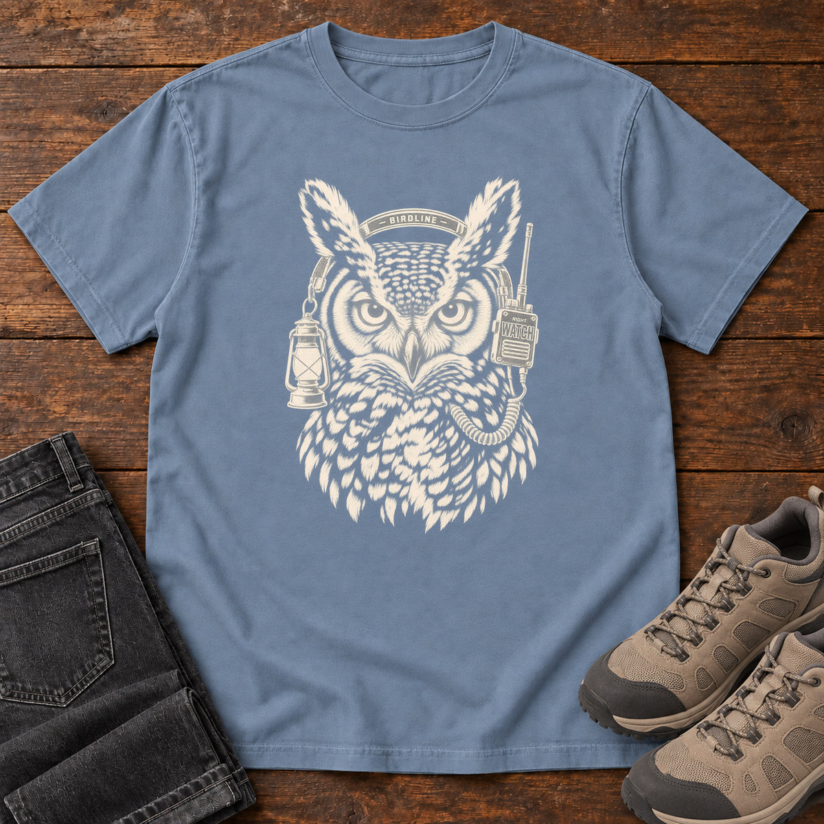 Night Watch Owl T-Shirt in Blue Jean