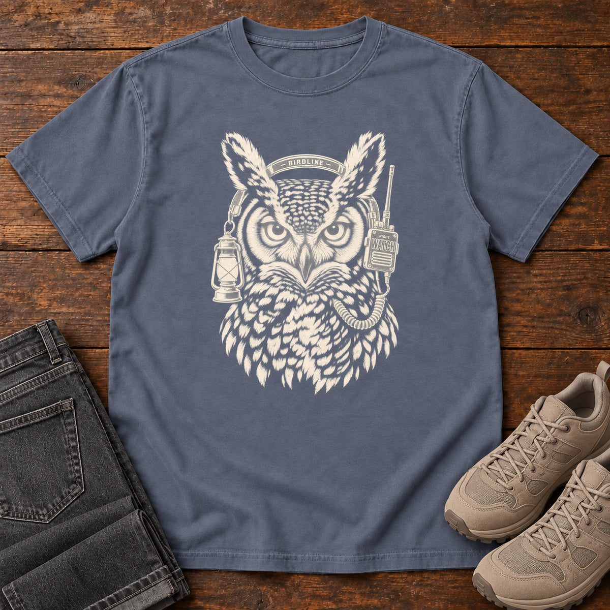 Night Watch Owl T-Shirt in Denim