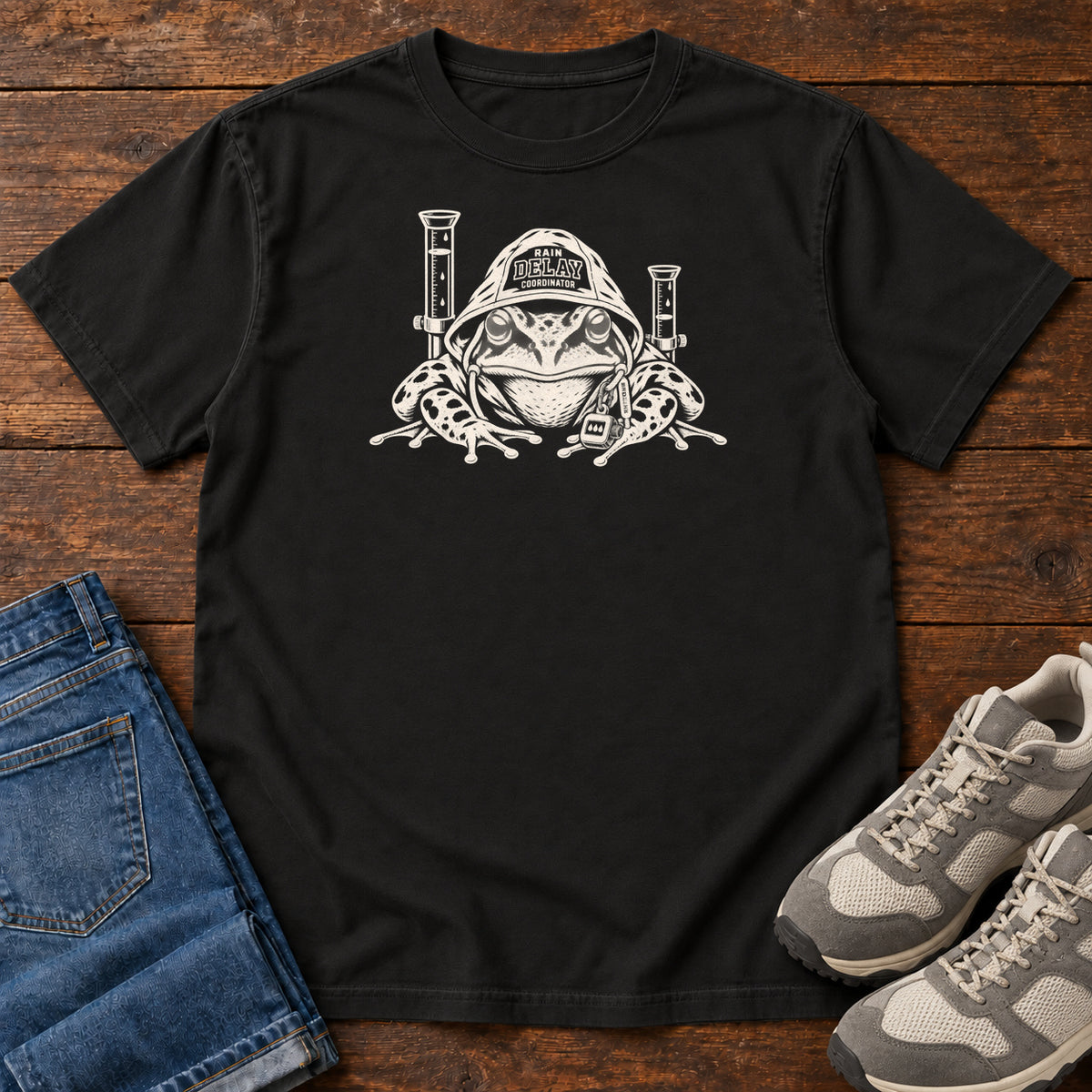 Rain Delays Coordinator Frog T-Shirt in Black
