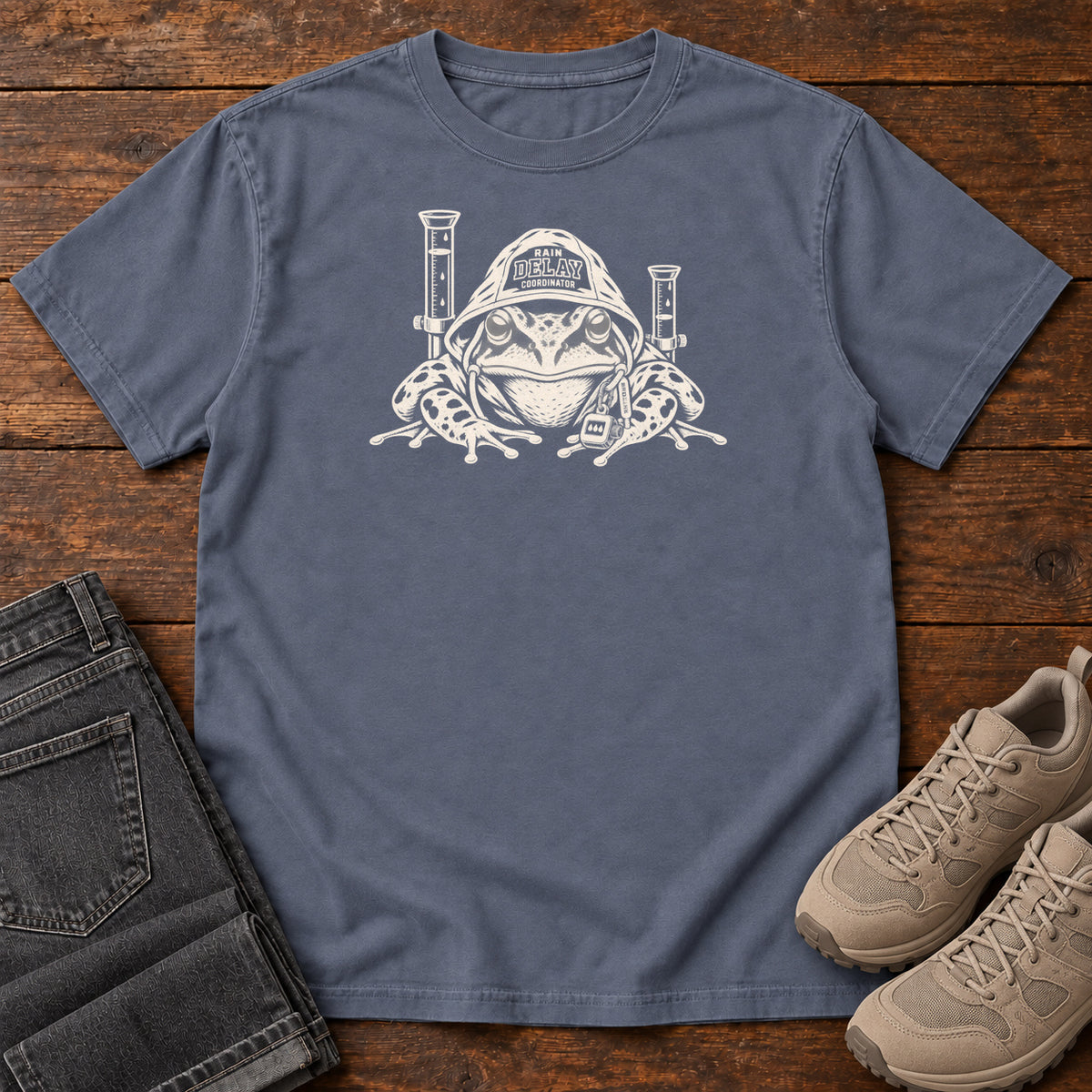 Rain Delays Coordinator Frog T-Shirt in Denim