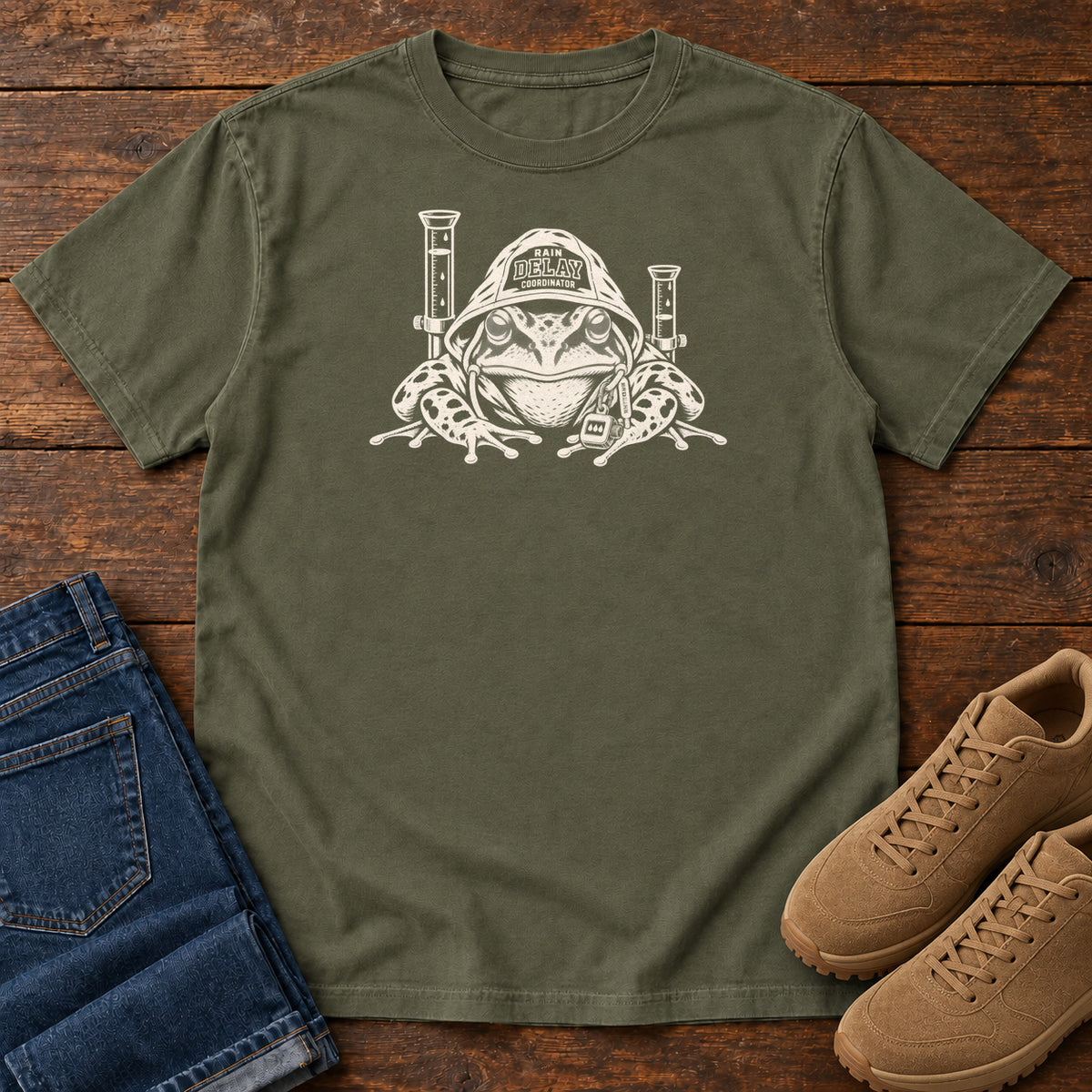 Rain Delays Coordinator Frog T-Shirt in Sage