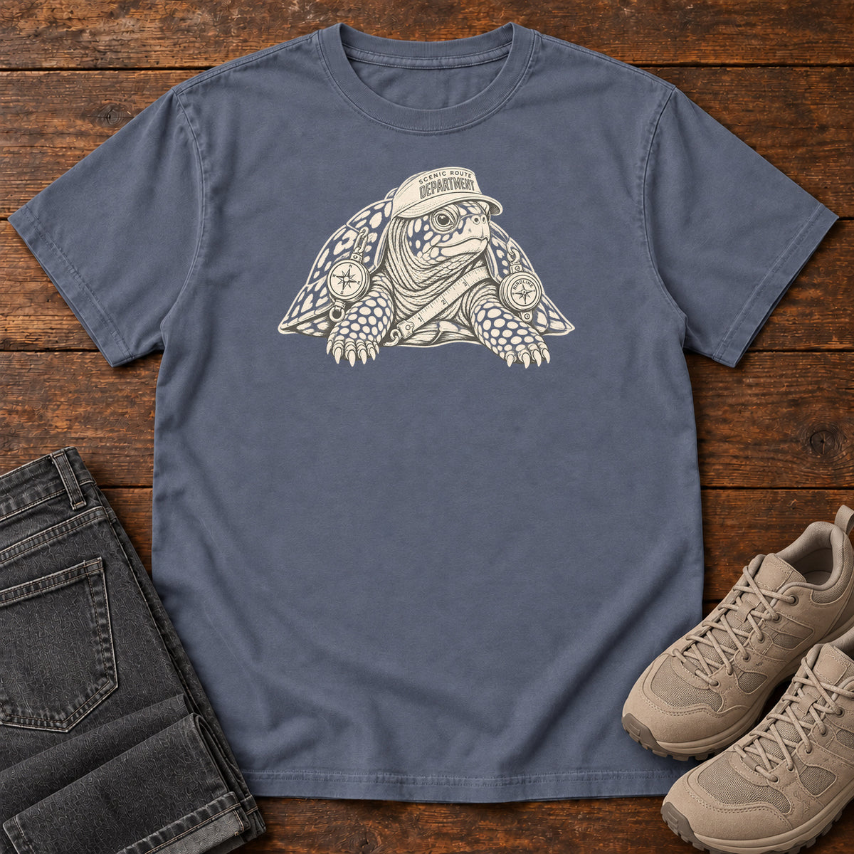 Scenic Route Department Turtle T-Shirt in Denim