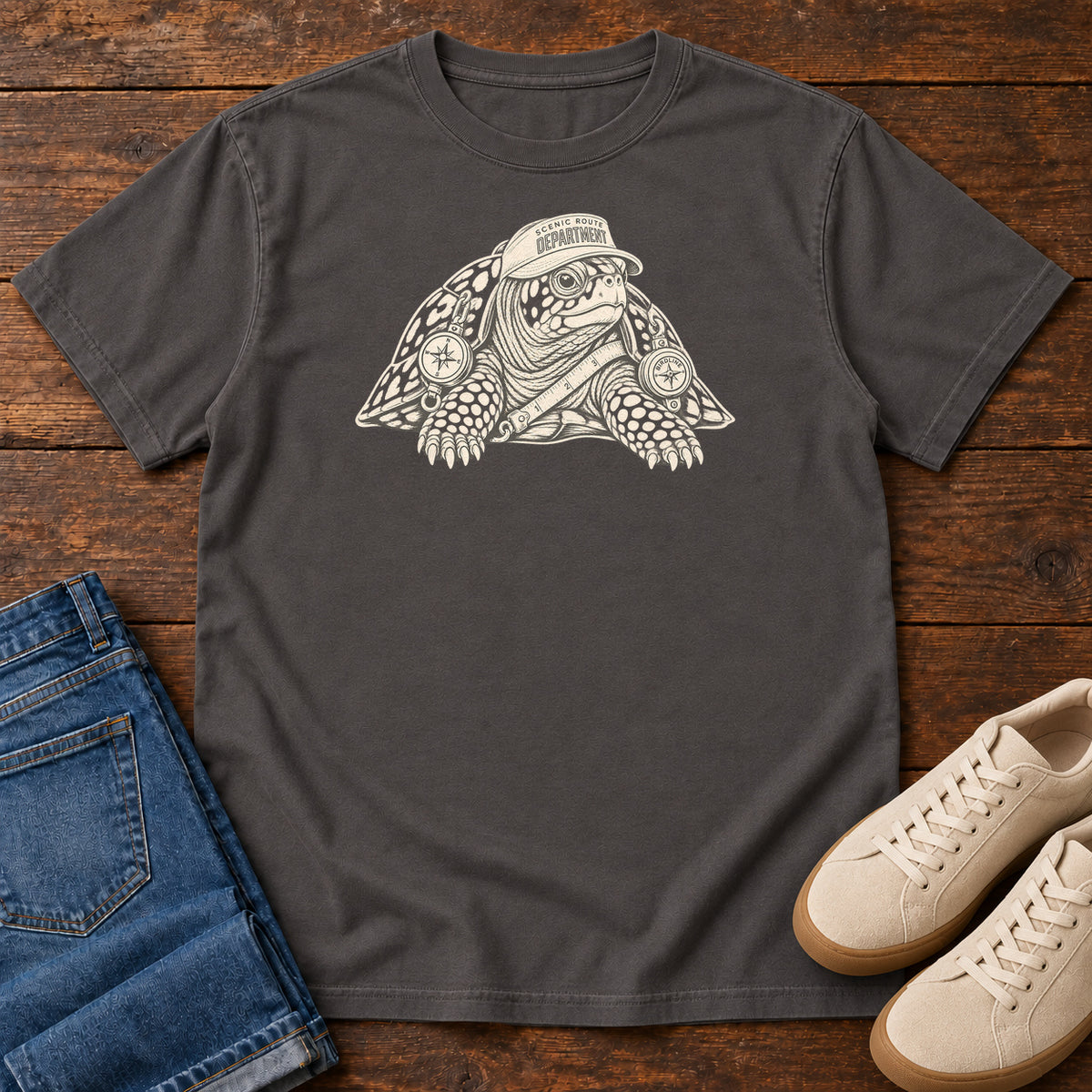 Scenic Route Department Turtle T-Shirt in Graphite
