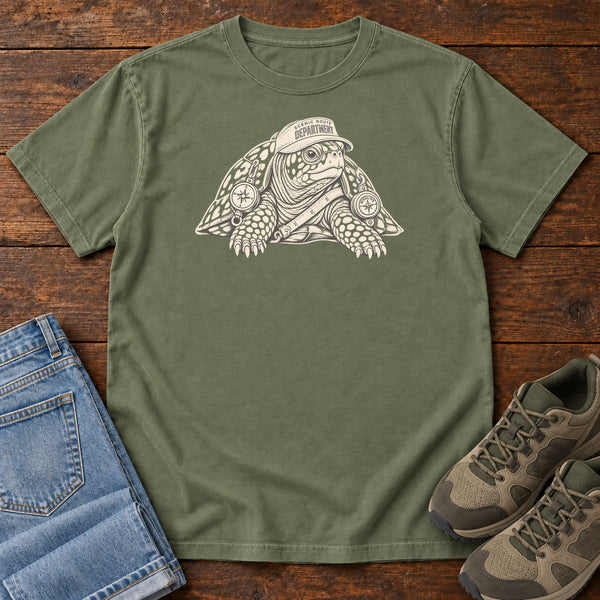 Scenic Route Department Turtle T-Shirt in Moss, front view
